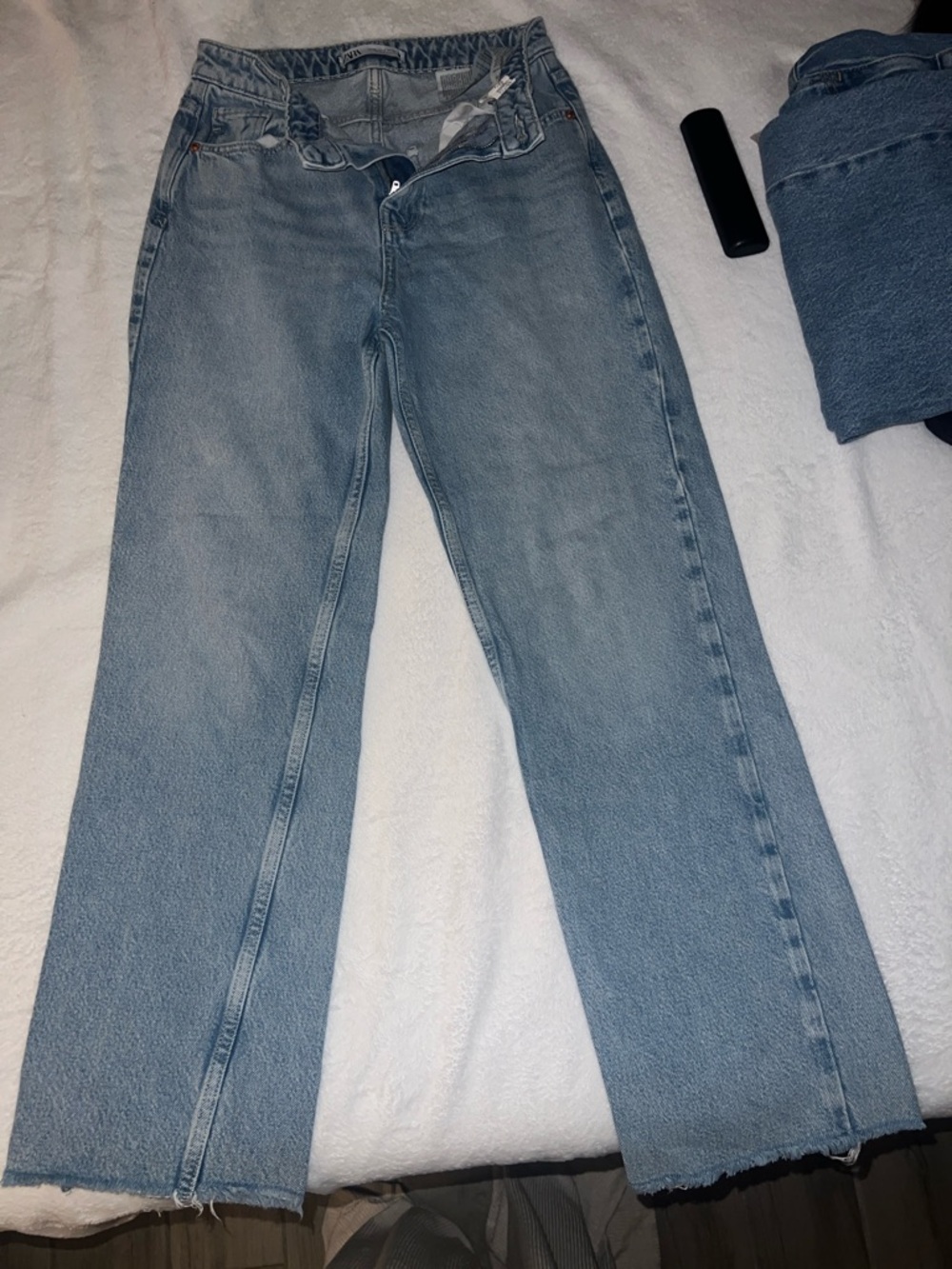 Zara Light Blue Flared Wide-Leg Jeans